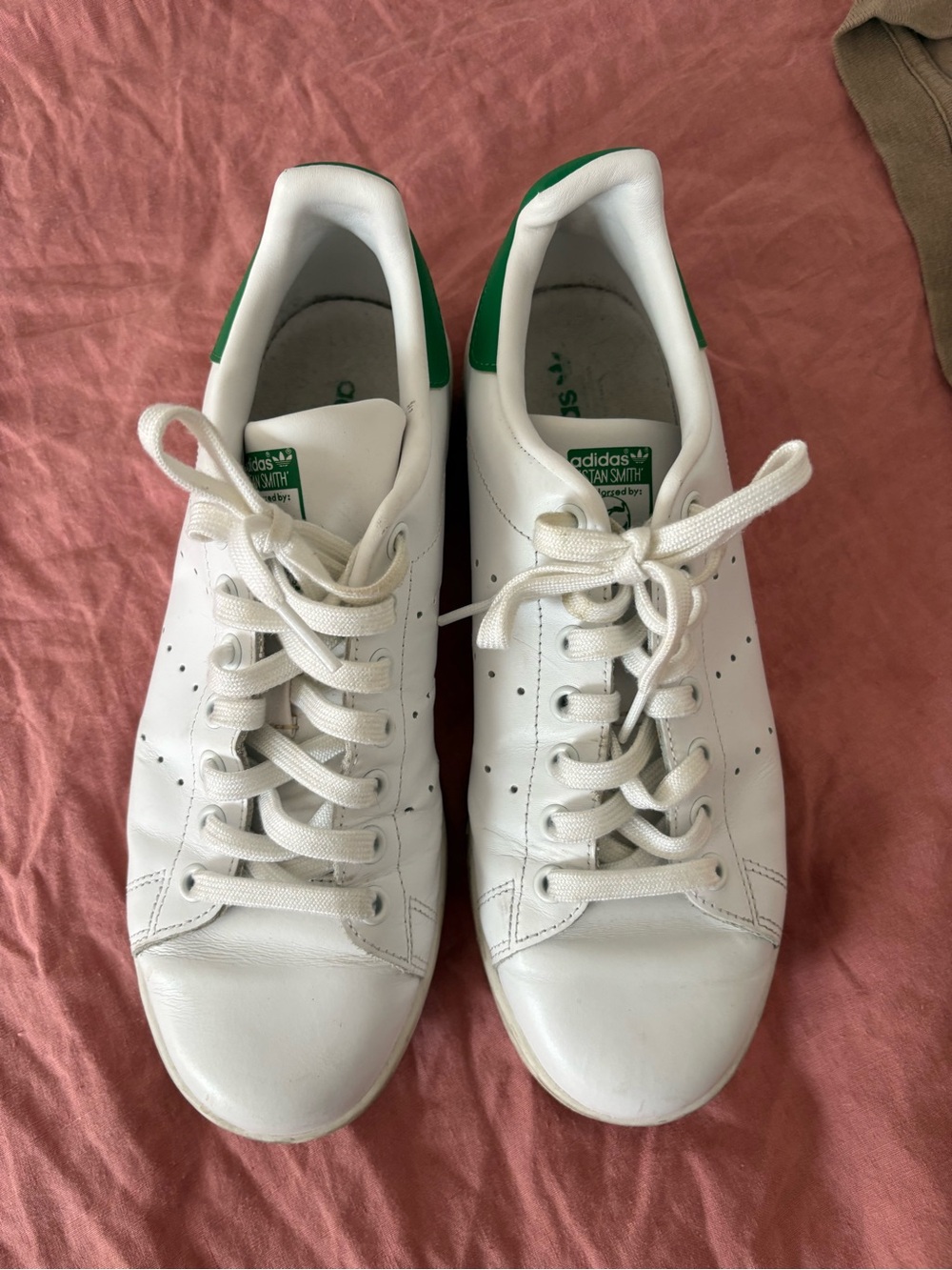 Adidas White Leather Sneakers with Green Heel Tab - Stan Smith Style